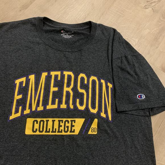 Champion Emerson College Lions T-Shirt Men's Large L Gray Collegiate NCAA Tee - Picture 2 of 6